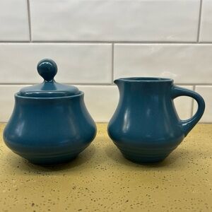 Noritake Folkstone Set Pair stoneware creamer & lidded sugar bowl blue Twilight
